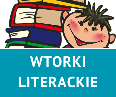 Na rysunku uśmiechnięty chłopiec, który trzyma w rękach sterte książek w kolorowych okładkach.