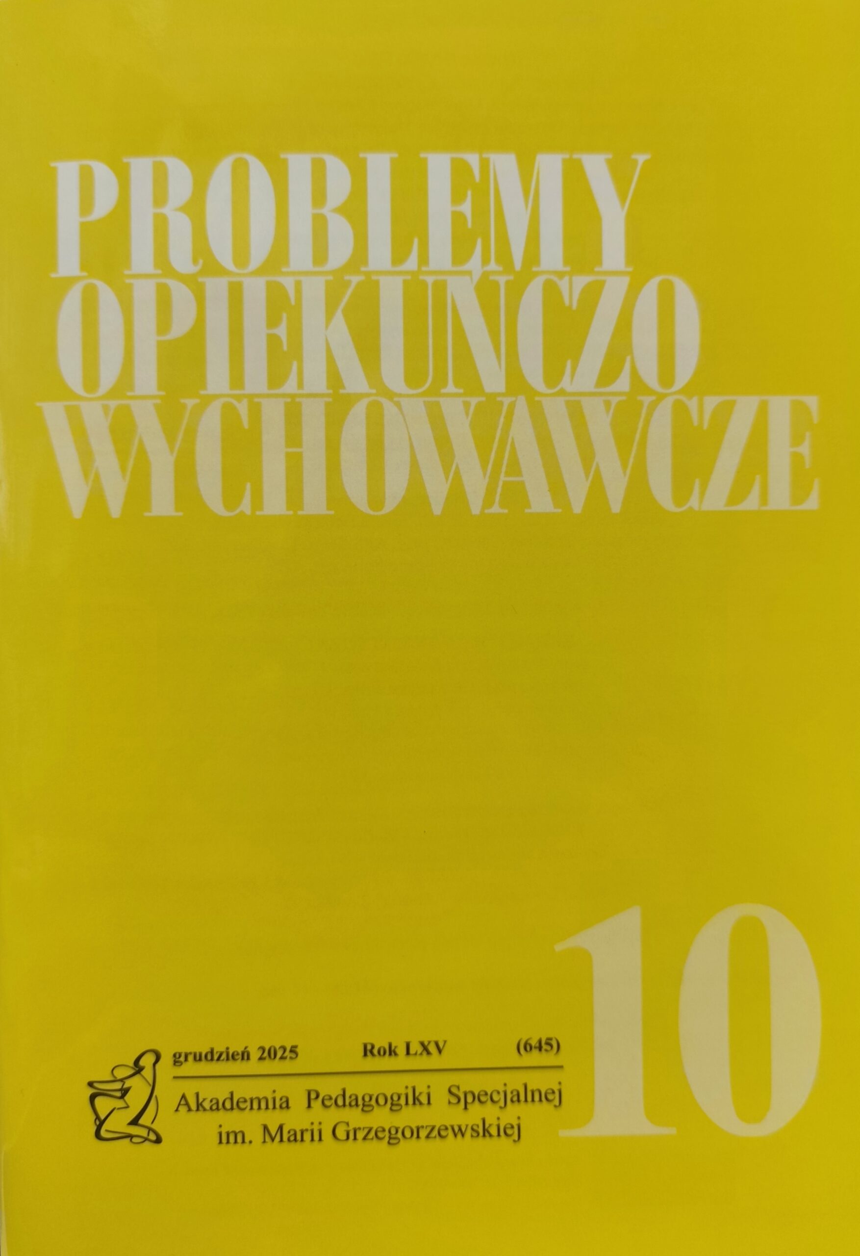 Okładka w kolorze żółtym. Napis w kolorze białym: Problemy Opiekuńczo Wychowawcze.