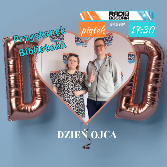 Na niebieskim tle znajdują się trzy złote balony tworzące napis DAD, gdzie literą A jest serce, w które wkomponowane jest zdjęcie rozmówców z audycji radiowej, Pani Sylwii Bąbik i Pana Huberta Kubika. Wokół napisy informujące audycji.