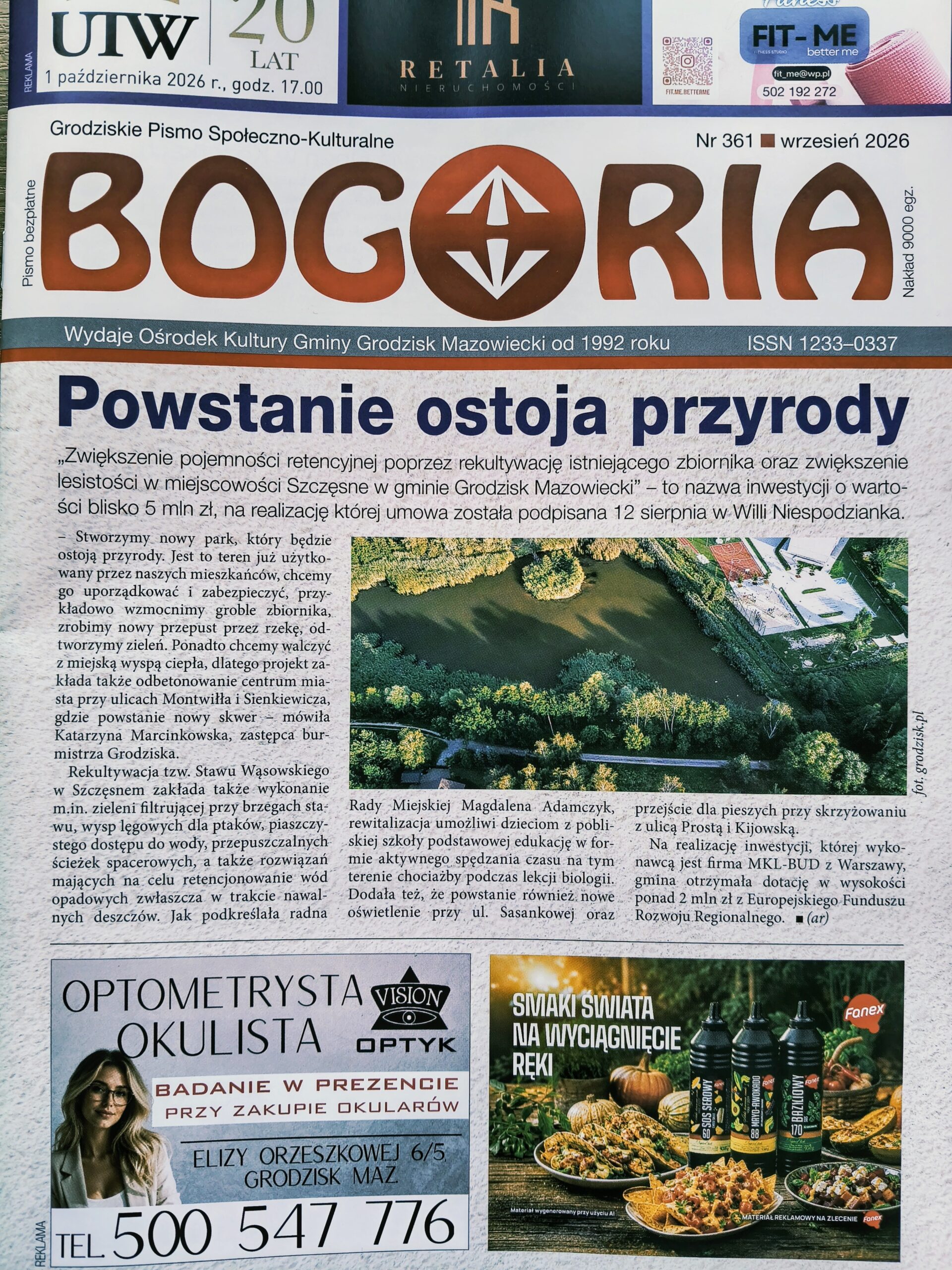 Na okładce zdjęcie i informacja o tym, że powstanie ostoja przyrody.